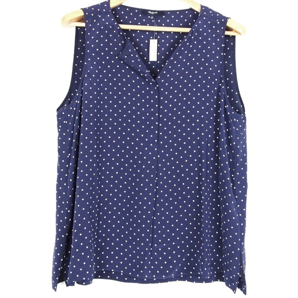 Madewell Silk Popover Tank  Blue with Dots  Stars - Picture 2 of 5